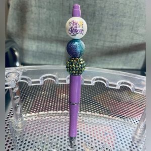 Purple glitter rhinestone sparkly bead ink pen